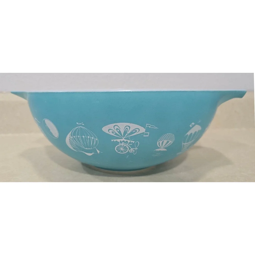 Vintage 1958 Pyrex Balloons #444 Cinderella Mixing Bowl - Turquoise 4 Qt Promo